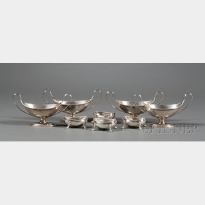 Two Sets of English Silver Open Salt Cellars