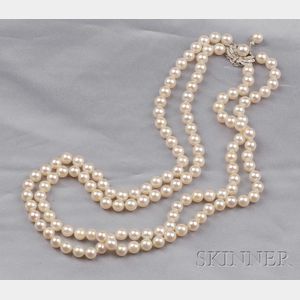 Cultured Pearl and Diamond Double Strand Necklace
