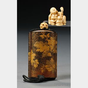 Gilt-lacquer Inro with Netsuke