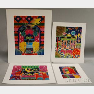Four Modern German Offset Color Lithographs of Carnival Animals