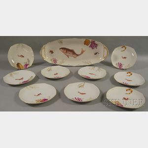 French B.D. Limoges Transfer-decorated Ten-piece Porcelain Fish Service