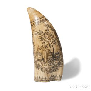 Scrimshaw Whale's Tooth with "Sailor's Farewell" Scene