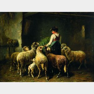 Otto Friedrich Gebler (German, 1838-1917) Tending to Sheep