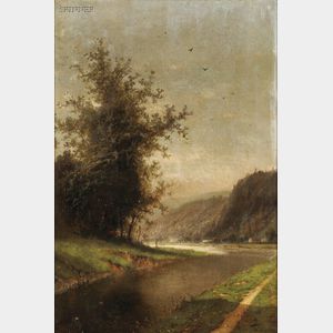 Henri Joseph Pieron (Belgian, 1856-1912) Landscape with River Bend