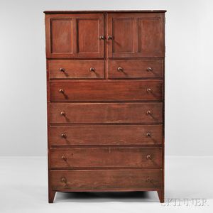 Shaker Red-painted Pine Double Cupboard over Drawers