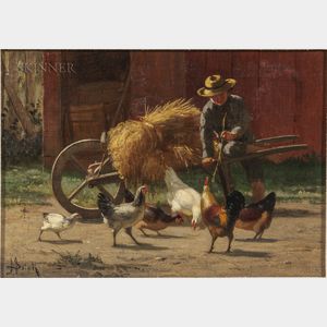 John Henry Dolph (American, 1835-1903) Boy and Chickens