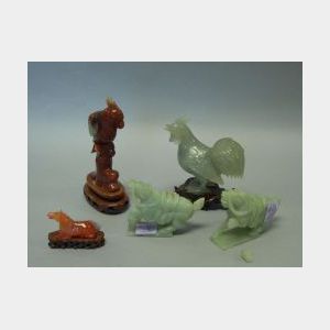 Five Asian Carved Hardstone Bird and Animal Figures.