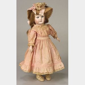 4 Jointed Bisque Doll 1900's Mohair Wig Glass Eyes #205 Home Sewn Dress -  The Gatherings Antique Vintage