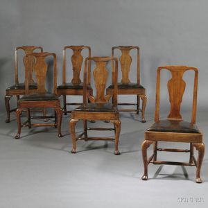 Six Queen Anne Elm and Fruitwood Side Chairs
