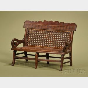 American Miniature Victorian Parquetry-inlaid Walnut and Caned Seat