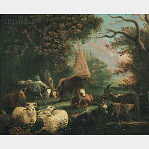 Attributed to Herbert Pugh (Irish, d. circa 1788) Livestock in a Garden Landscape