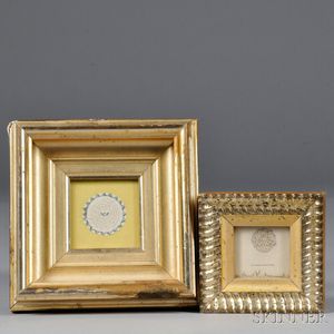 Two Small Micrography Items, 19th century, a love token with tiny watercolor flower and blue diamond border, and one of the Lords Pray