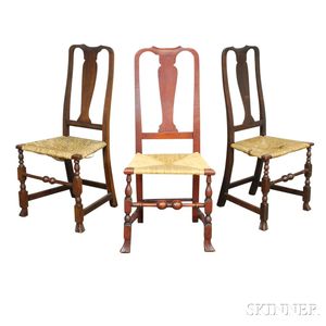 Three Queen Anne Stained Maple Side Chairs