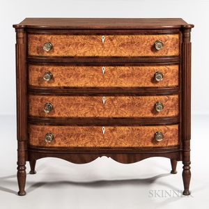 Mahogany and Satinwood Veneer Bowfront Chest of Drawers