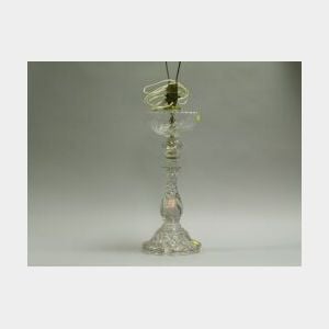 Molded Colorless Glass Banquet Kerosene Table Lamp.