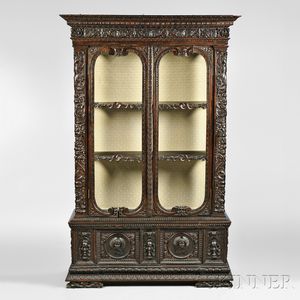 Renaissance Revival Carved Oak Display Cabinet