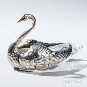 Sterling Silver-mounted Glass Swan-form Dish
