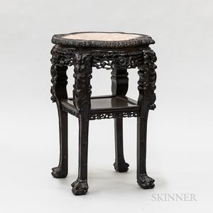 Chinese Carved Hardwood Marble-top Table