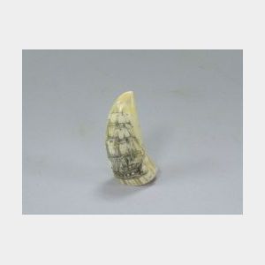 Sailing Ship Scrimshaw Whale&#39;s Tooth
