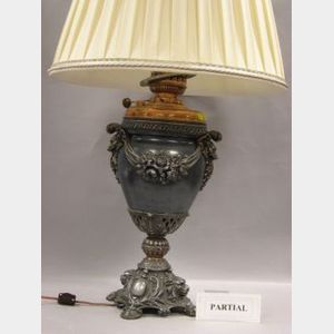 Pair of Large Neoclassical-style Cast Metal Urn-form Table Lamps with Shades.