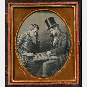 Sixth Plate Daguerreotype of Two Men Playing Checkers
