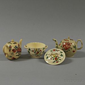 Three Floral-decorated Creamware Items