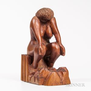 Carved Walnut Hunched Female Figure