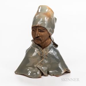 Glazed Sculptured Bust of Mustachioed Man