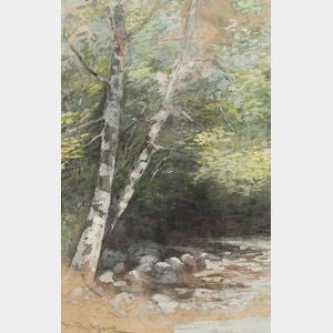 Arthur Herbert Buckland (British, 1870-1948) Riverscape with Birches.
