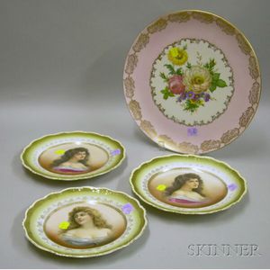 Set of Three Austrian Transfer Portrait Decorated Porcelain Cabinet Plates and a Hutschenreuther Circular Trans...