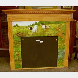 Framed Painted Hunting Spaniels in Landscape Decorated Ceramic Tile Fireplace Surround