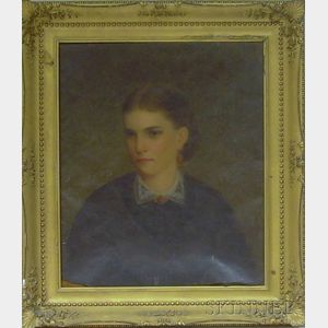Framed American School Oil on Canvas Portrait of a Young Woman in a Black Dress