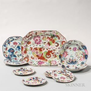 Nine Floral-decorated Export Porcelain Table Items