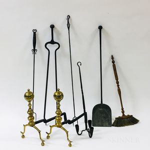 Small Group of Brass and Iron Fireplace Accessories. 