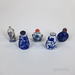 Five Chinese Glass and Porcelain Snuff Bottles. 