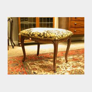 Louis XV Style Needlepoint Upholstered Carved Walnut Stool.