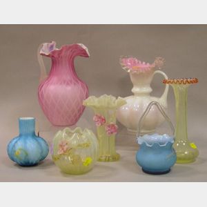Seven Pieces of Victorian Colored Art Glass