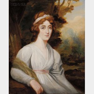 Attributed to Sir Henry Raeburn (British, 1756-1823) Portrait of a Lady in White Seated in a Landscape