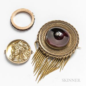 Two 14kt Gold Brooches and a Garnet Band