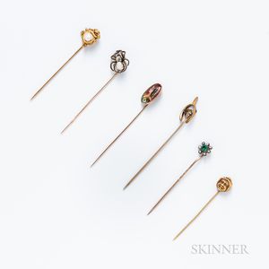Six Antique Gold Stickpins