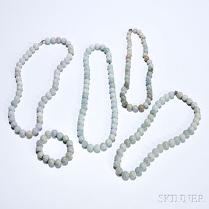 Four Necklaces and a Jadeite Bead Bracelet