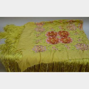 Chinese Floral Embroidered Silk Piano Shawl