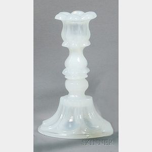 Opalescent White Petal and Loop Glass Candlestick