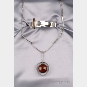 Sterling Silver and Amber Pendant Necklace, N.E. From
