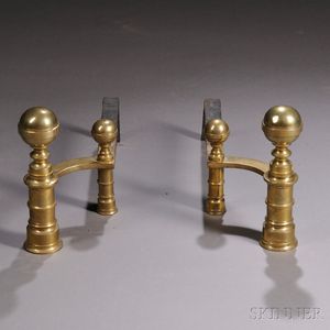 Pair of Classical Brass Belted Ball-top Andirons