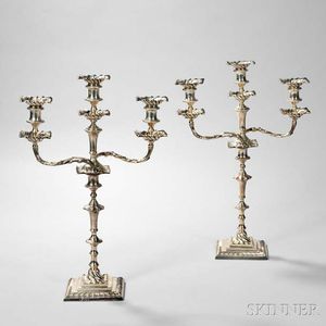 Pair of George V Sterling Silver Convertible Three-light Candelabra