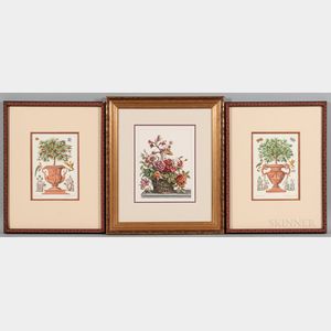 Three Decorative Floral Prints in the 17th Century Style: After Martin Engelbrecht (German, 1684-1756),Two Reproduction Plates