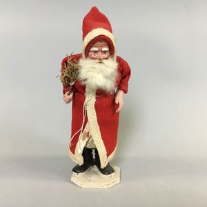 Carved and Painted Wood and Felt Father Christmas Candy Container