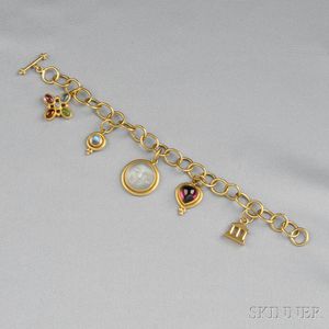 18kt Gold Gem-set Charm Bracelet, Temple St. Clair