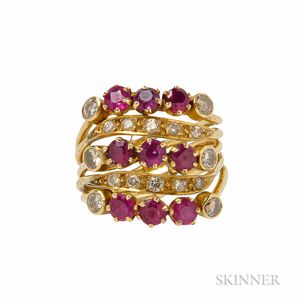 14kt Gold, Ruby, and Diamond Harem Ring